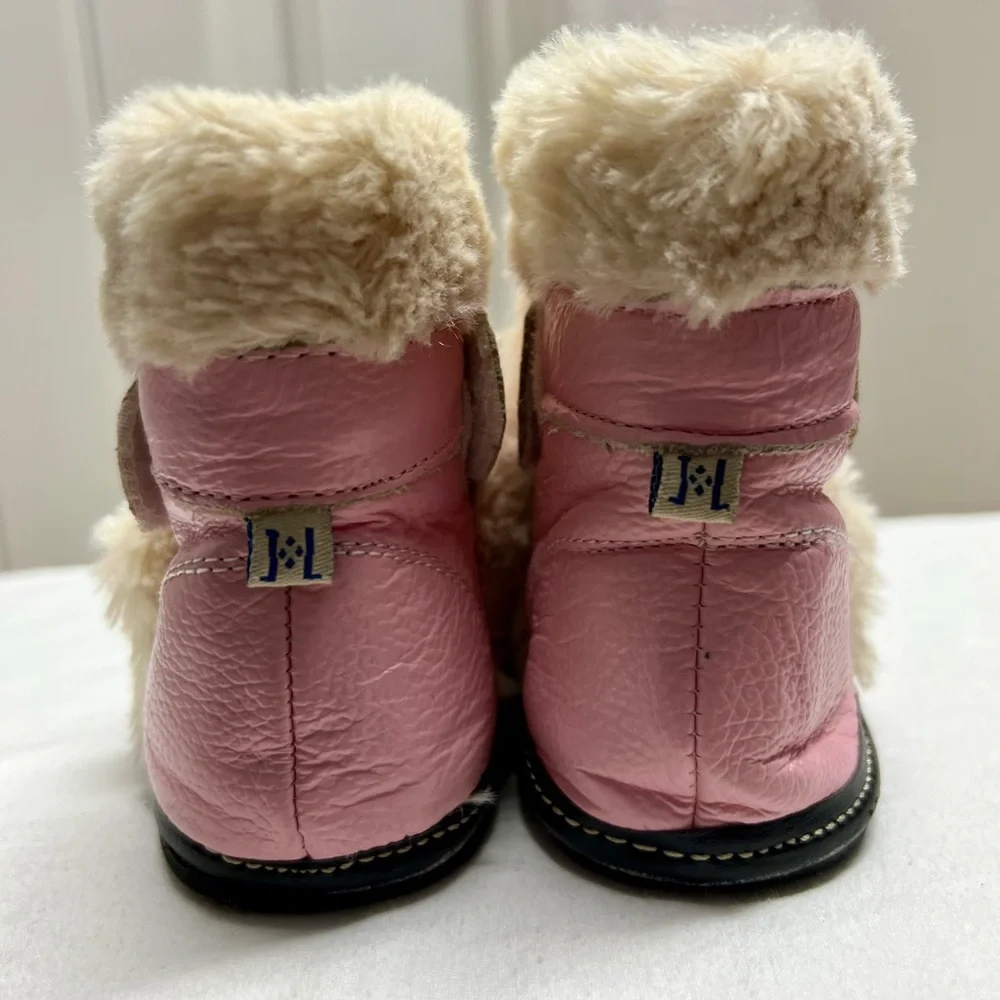 Jack &‎ Lily Cozy Pink Leather Fur-Lined Boots Toddler 7 Velcro